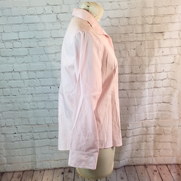 Chico’s pink white striped hidden button Top - Picture 3 of 6